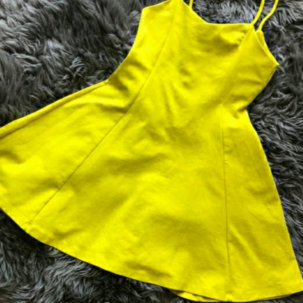 ZARA TRF neon yellow skater dress